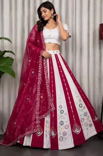 off white silk blend embroidered Navratri lehenga choli