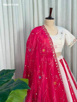 off white silk blend embroidered Navratri lehenga choli 2