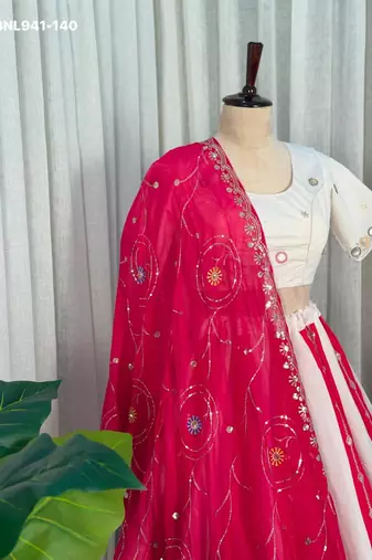 off white silk blend embroidered Navratri lehenga choli