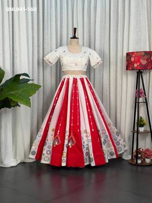 off white silk blend embroidered Navratri lehenga choli 3