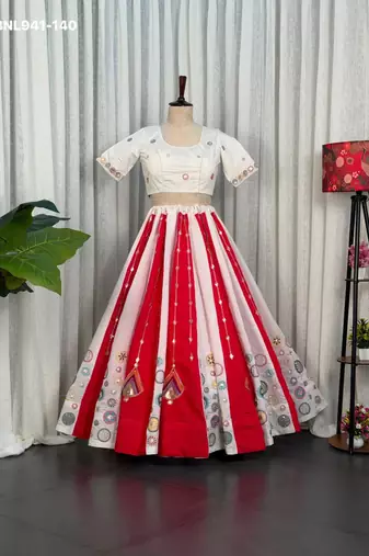 off white silk blend embroidered Navratri lehenga choli