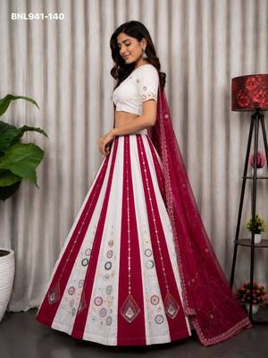 off white silk blend embroidered Navratri lehenga choli 4