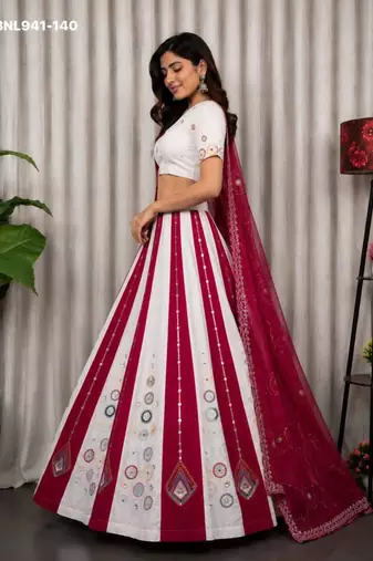 off white silk blend embroidered Navratri lehenga choli
