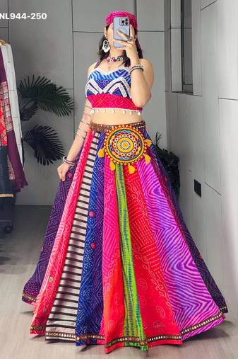 multicolor georgette printed Navratri lehenga choli
