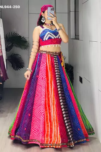 multicolor georgette printed Navratri lehenga choli