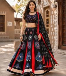Navratri Ajrakh Print Rayon Lehenga Choli & Blouse With Dupatta