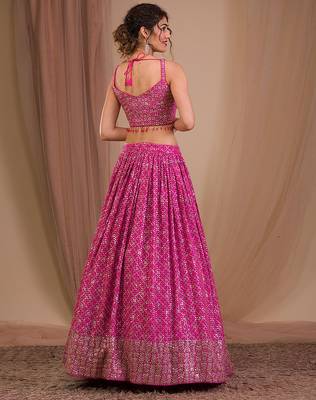 Pink Designer Georgette Sequins Embroidery Work Lehenga with Blouse and Net Dupatta 2