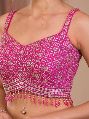 Pink Designer Georgette Sequins Embroidery Work Lehenga with Blouse and Net Dupatta 4