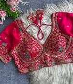 Rani pink heavy embroidered silk blend bridal blouse