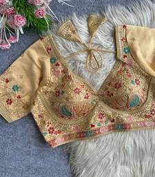 Beige heavy embroidered silk blend bridal blouse