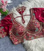 Red heavy embroidered silk blend bridal blouse