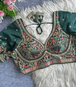 Green heavy embroidered silk blend bridal blouse