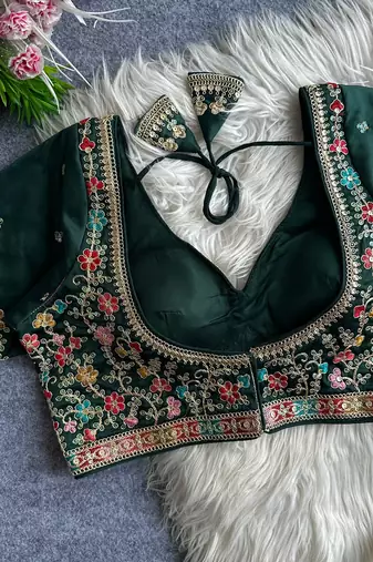 Green heavy embroidered silk blend bridal blouse