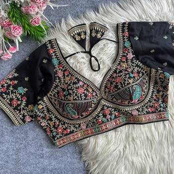 Blackheavy embroidered silk blend bridal blouse 1