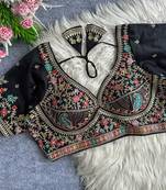 Blackheavy embroidered silk blend bridal blouse