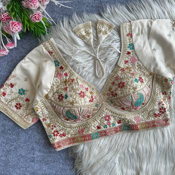 White heavy embroidered silk blend bridal blouse 1