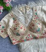 White heavy embroidered silk blend bridal blouse