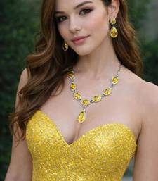 yellow gemstone necklace and earrings set  silver plated cubic zirconia jewellery