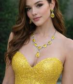 yellow gemstone necklace and earrings set | silver plated cubic zirconia jewellery