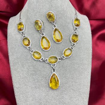 yellow gemstone necklace and earrings set | silver plated cubic zirconia jewellery 2