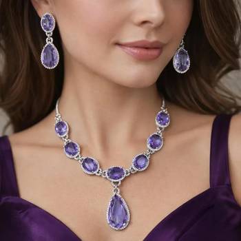 amethyst cz bridal jewellery set  silver wedding necklace & earrings 1