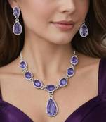 amethyst cz bridal jewellery set  silver wedding necklace & earrings