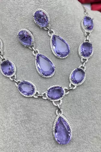 amethyst cz bridal jewellery set | silver wedding necklace & earrings