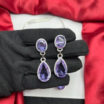amethyst cz bridal jewellery set  silver wedding necklace & earrings 3