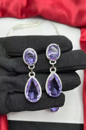 amethyst cz bridal jewellery set | silver wedding necklace & earrings