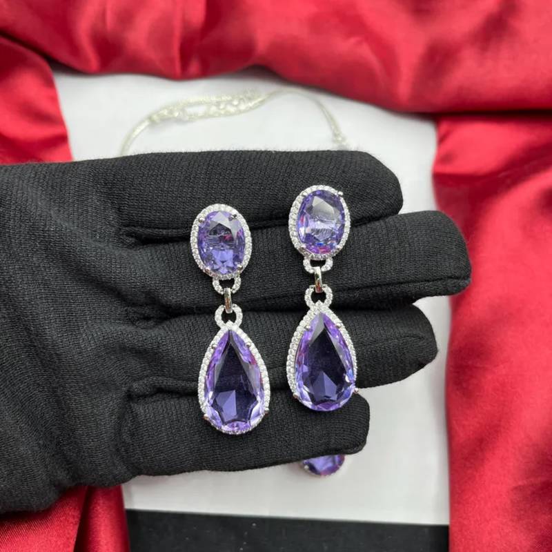 amethyst cz bridal jewellery set  silver wedding necklace & earrings