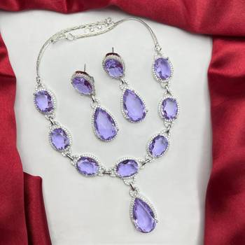 amethyst cz bridal jewellery set  silver wedding necklace & earrings 4