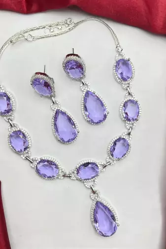 amethyst cz bridal jewellery set | silver wedding necklace & earrings