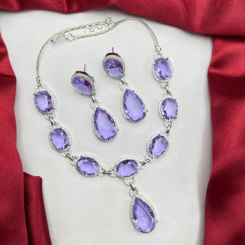 amethyst cz bridal jewellery set  silver wedding necklace & earrings