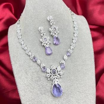 silver plated purple crystal necklace and earrings set  bridal jewellery 3