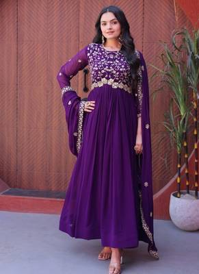 Purple zari & sequins embroidered blooming anarkali with dupatta 1