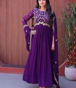 Purple zari & sequins embroidered blooming anarkali with dupatta