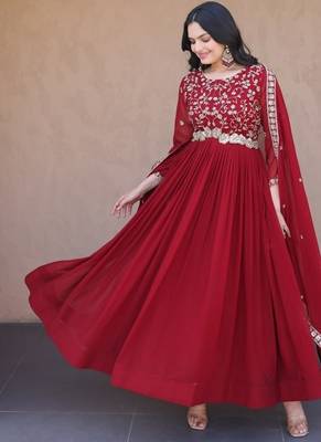 Maroon zari & sequins embroidered blooming anarkali with dupatta 1