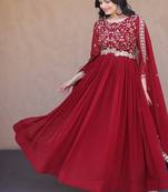 Maroon zari & sequins embroidered blooming anarkali with dupatta