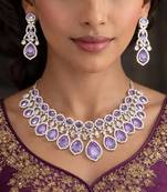 amethyst cubic zirconia bridal jewellery set necklace, earrings, maang tika