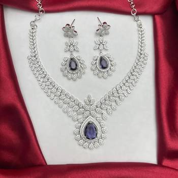 deep purple teardrop amethyst crystal jewellery set, silver plated cubic zirconia necklace earrings 2