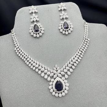 deep purple teardrop amethyst crystal jewellery set, silver plated cubic zirconia necklace earrings 3
