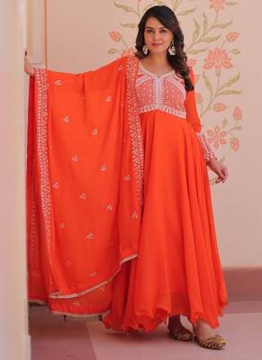 Fanta embroidered georgette gown with dupatta 1