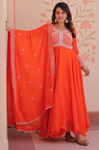 Fanta embroidered georgette gown with dupatta