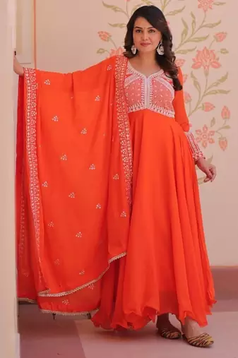 Fanta embroidered georgette gown with dupatta