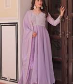 Lavender embroidered georgette gown with dupatta