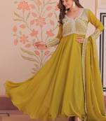 Green embroidered georgette gown with dupatta