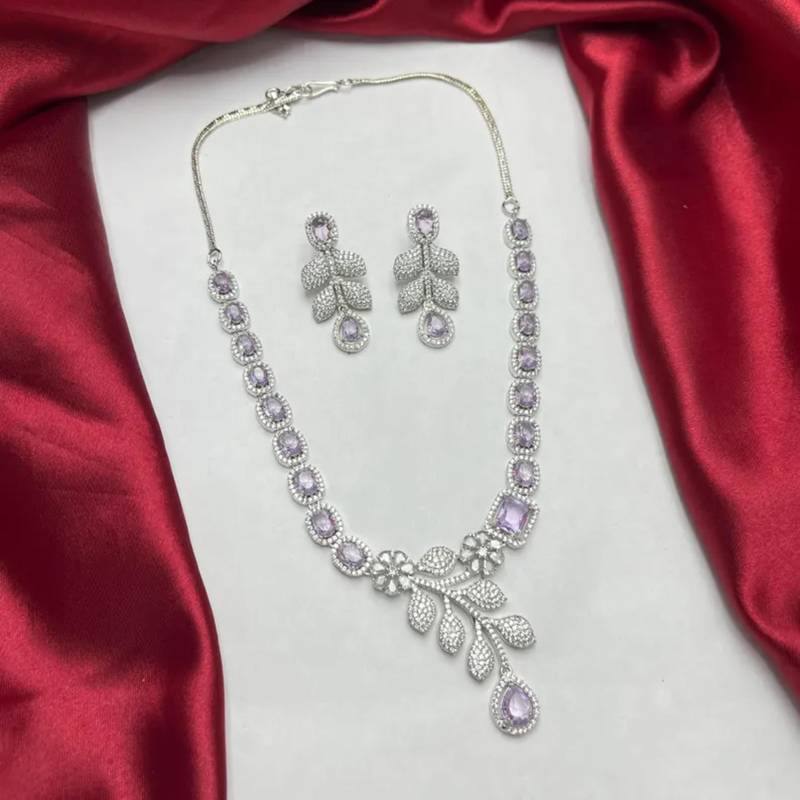 silver marquise pear cut cz necklace earrings set, floral leaf bridal jewellery