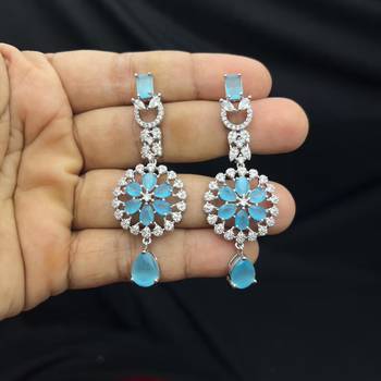 sky blue crystal teardrop necklace earring set | silver leaf bridal gala jewellery 3