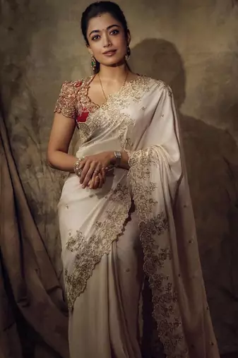 Off White Color Beautiful Sequence embroidery work Rangoli silk  Blend Saree