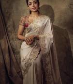 Off White Color Beautiful Sequence embroidery work Rangoli silk  Blend Saree